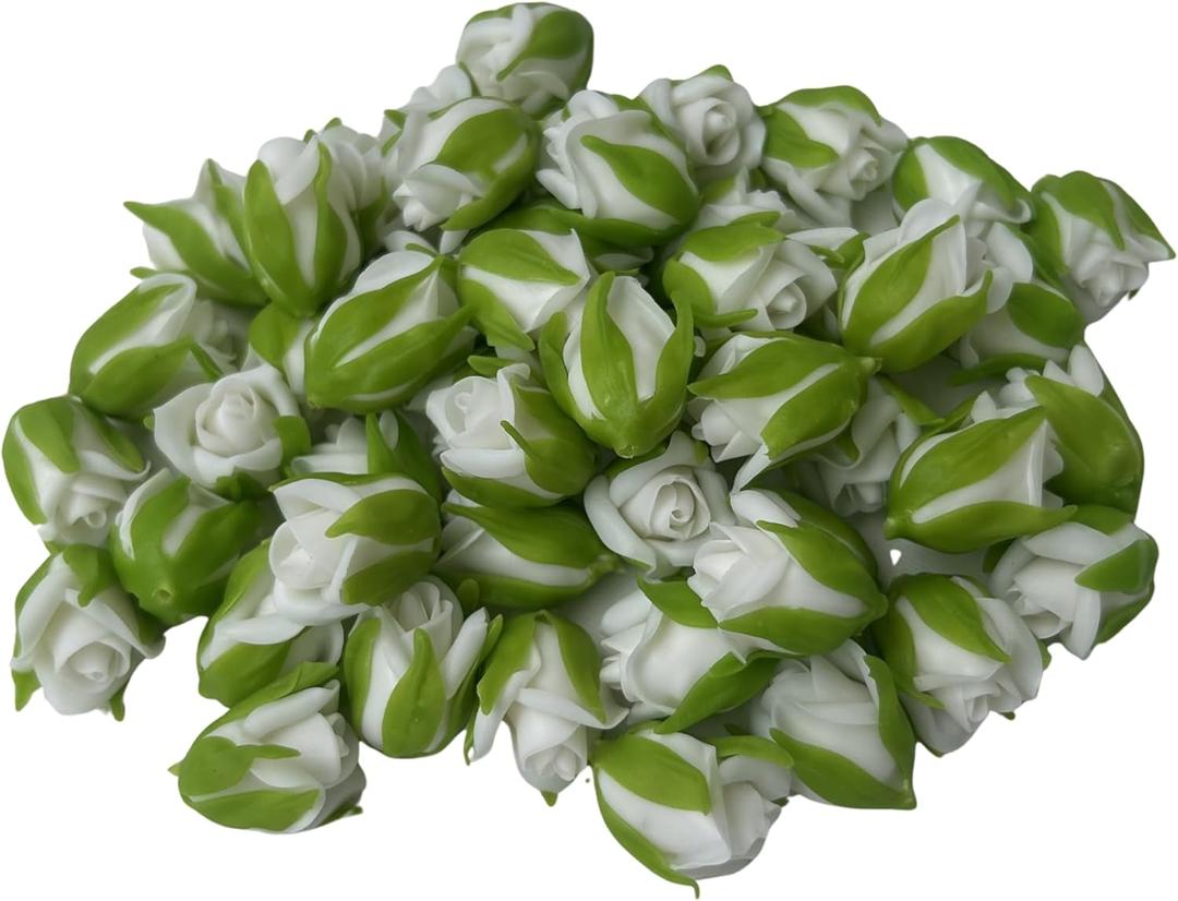 50 PCS Artificial Large Rose (02) Clay Flowers for Jewelry Making Lei DIY Craft Supplies (White)
