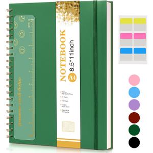 Spiral Notebook Journal 8.5 x 11, A4 Large Notebooks for Women Men, College Ruled Lined Journal, 100 GSM Paper, Hardcover Spiral Bound Journals for Work School Writing Note Taking Business, Green