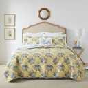 Laura Ashley - Queen Quilt Set, Reversible Cotton Bedding with Matching Shams, Lightweight Home Decor for All Seasons (Linley Yellow, Queen), Full/Queen