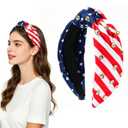 American Flag Knotted Headband for Women, 4th of July Headband with Rhinestones, Patriotic USA Flag Hair Accessories for Independence Day, Parade, Party and Daily Wear