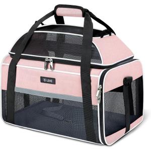 Lekereise Top-Expandable Pet Carrier 17x11x9.5 Inch Alaska TSA Airline Approved Soft Sided Underseat Up to 12lbs Travel Carriers for Small Cats and Dogs with Locking Safety Zippers Anti-Scratch Mesh (Pink)