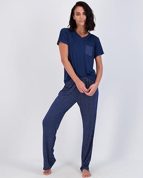 Real Essentials Women's Pajama Set Short Sleeve with Pocket