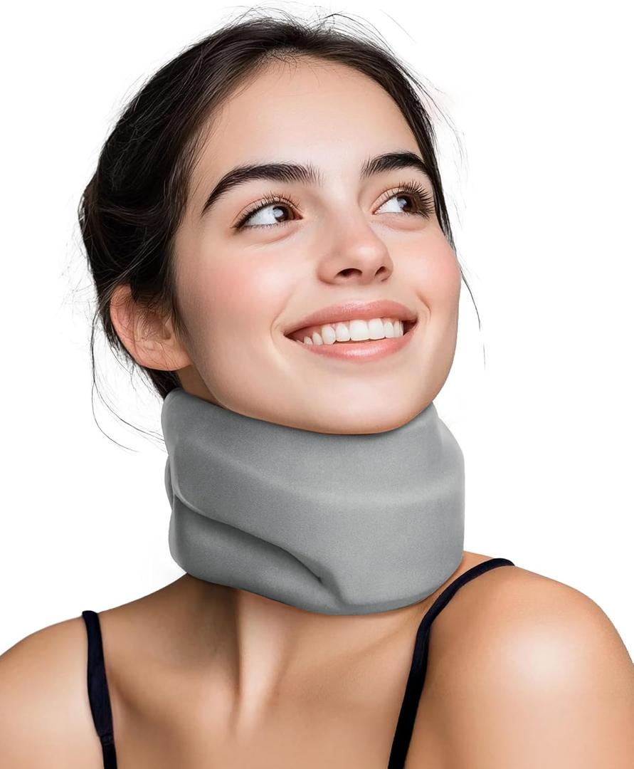 Neck Brace Cervical Collar - Neck Support Brace for Sleeping, Soft Foam Wraps Keep Vertebrae Stable and Aligned for Relief of Cervical Spine Pressure Gray Large(15.8-18.1 Inch)