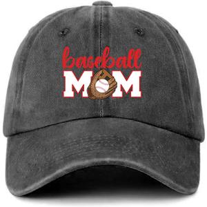 5 x Funny Ball Games Distressed Washed Black Baseball Caps Baseball Mom Printed Cotton Adjustable Baseball Hat for Men Women Trendy Birthday Gifts for Mother Wife Fiancee Friend Baseball Lover (Gray, S)