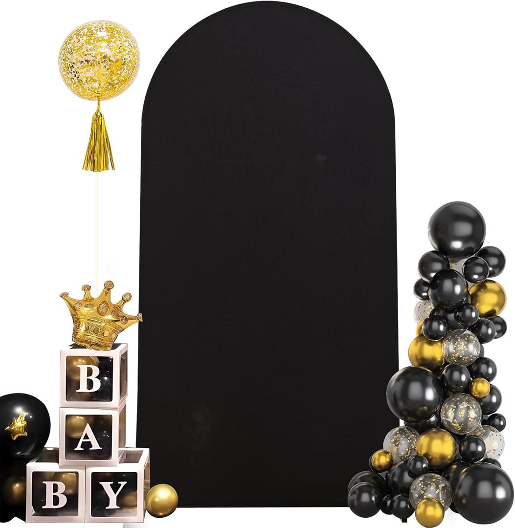 Black Arch Backdrop Cover, 6FT Spandex Fitted Wedding Arch Stand Covers Round Top Chiara Stretchy Arch Backdrop Cover for Christmas Birthday Party Ceremony Banquet Decoration