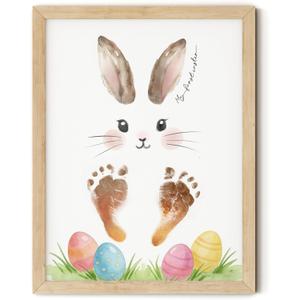 TwoDays Baby's First Easter Bunny Footprint Art Kit - My 1st Easter Framed Keepsake Newborn Gifts Ideas, DIY Handprint Gift for Girl/Boy Basket Stuffers from Grandma (12" X 16", Wood Frame) (Rabbit (12x16 in))