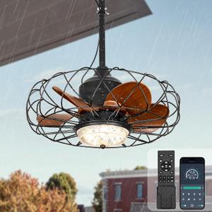 20" Gazebo Ceiling Fan with Light,Outdoor Waterproof Plug In IP65 Gazebo Fan, Wet Rated Dimmable LED 3 Color Lighting and 6 Speeds with Remote for Indoor, Patios, Pergola, Garage, Deck, Coastal (Black-AK-202427)