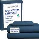 LANE LINEN 100% Cotton Twin Sheet Set  Pre-Washed Cooling Sheets in Soft Percale Weave for Restful Sleep, Fade Resistant Everyday Comfort, Fully Elasticized 15 Deep Pocket, No Pill  Estate Blue