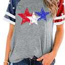 American Flag Shirt Women 4th of July Shirts USA Flag Graphic Patriotic Tshirt Raglan Color Block Tops, Size 2XL
