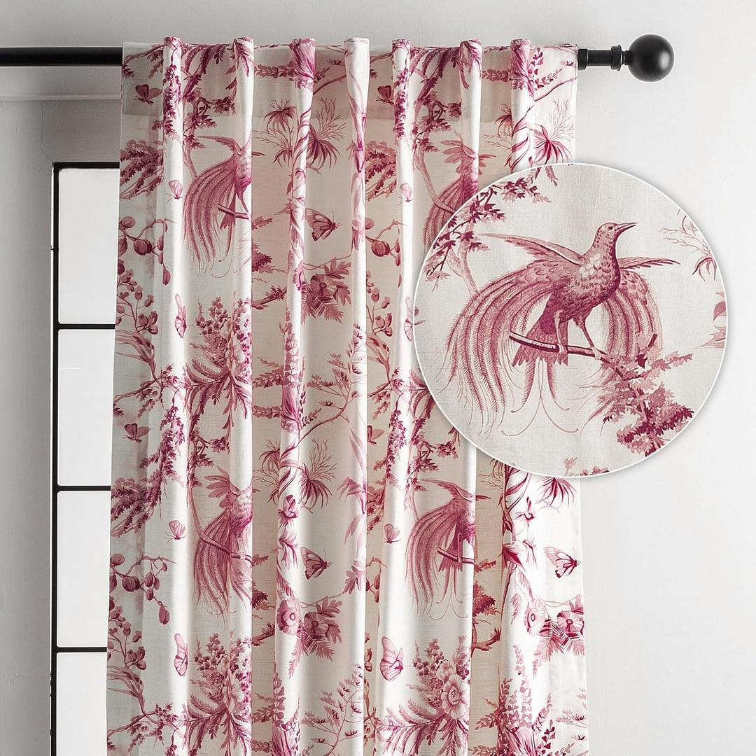 Maison d' Hermine Curtains for living room 100% Cotton 84 inch length One Panel Light Filtering Toile Curtains for Bedroom Windows with rod and loop Pockets Drapes (Paradise Lacquer Red, 50"W x 84"L)