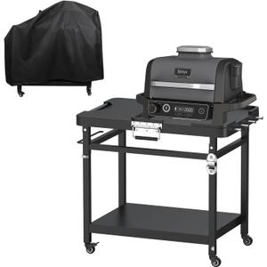 Universal Grill Stand for Ninja Woodfire Outdoor Grills,Portable Foldable Grill Cart Table for XSKUNSTAND OG700 OG800 OG900 OO101 SER Smoker Pizza Oven Accessories with 4 Wheels & Cover