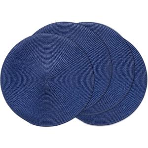 AHHFSMEI Round Braided Placemats 15 Inch Round Table Mats for Dining Tables Natural Woven Heat Resistant Place mats Set of 4 (Navy Blue,4)