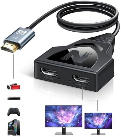 HDMI Splitter 1 in 2 Out with 1.6Ft Fixed HDMI 2.0 Cable-Mirror Display(Not Extended Display), 4K HDMI Splitter 1 Male to 2 Female Adapter, (Need Power Adapter 5V 1A), Supports 1080P 3D for HDTV, PS4