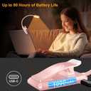 Gritin 16 LED Rechargeable Book Light for Reading in Bed- Eye Caring 3 Color Temperatures, Stepless Dimming Brightness, 80 Hrs Runtime, Lightweight Flexible Clip on Light for Book Lovers-Pink