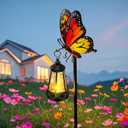 Solar Lights Outdoor Waterproof Butterfly Garden Decor,32.28in Garden Butterfly Stakes with Solar Lights,Birthday Gifts for Women Mom,Metal Decorative Lights for Yard Art Outside Patio Porch Lawn
