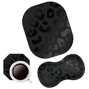 Black Leopard Ergonomic Wrist Rest Pad + Cute Mouse Pad + Cup Coaster, Memory Foam with Non-slip Base 3Pcs MousePad Desktop Supply Set Combo for Laptop, Computer, Gaming & Office
