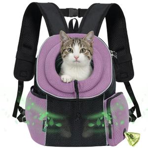 PetAmi Adjustable Cat & Dog Front Chest Carrier Backpack, Ventilated for Hiking & Camping, Max 14 lbs, Purple