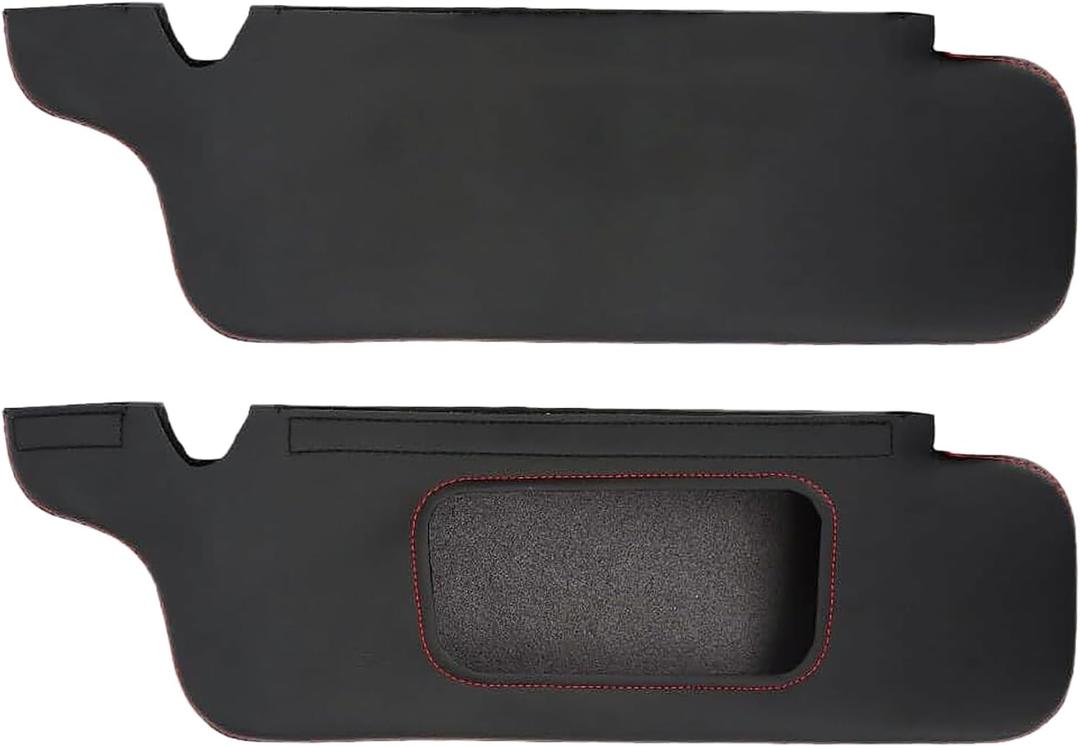 Left & Right Side Sun Visor Protector Cover Sunvisors Cover Fit for Ford Mustang 1994-2004 Leather Covers Only (Black-Red Stitch)