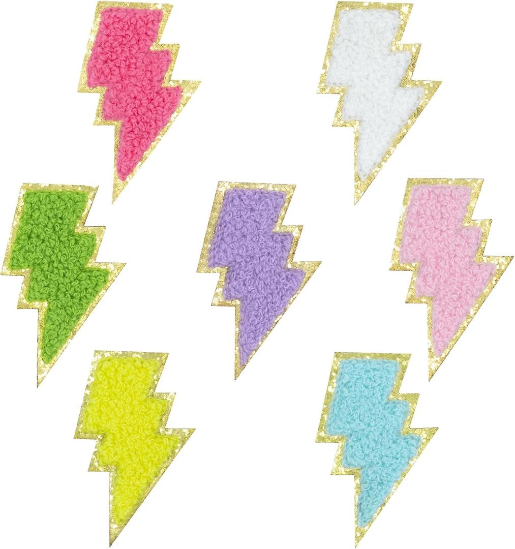 Self Adhesive Embroidered Chenille Patches, Patches Stickers for Backpacks Hats Clothing Shoes (7 PCS - Lightning)