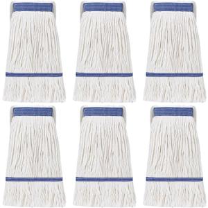Eccliy 6 Pack Mop Heads Replacement Commercial Industrial Mop Heads Heavy Loop End Cotton String Heavy Duty Refills Wet Washable Refills for Home General Floor Cleaning (White,Blue)