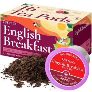 Gya Tea Co English Breakfast Black Tea Pod (16 ct) - High Caffeine Tea Rich in Bold & Malty Flavor Profile - Kickstart the Day for Refresh & Energy (EXP 05/31/27)