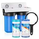 PUREPLUS 2-Stage Whole House Water Filtration System, Reduces Chlorine, Odor, Heavy Metals, Iron, Manganese, 10"x4.5" Housing, 1" Inlet/Outlet, PP Sediment & RFN Iron Filter, Pressure Gauges Included