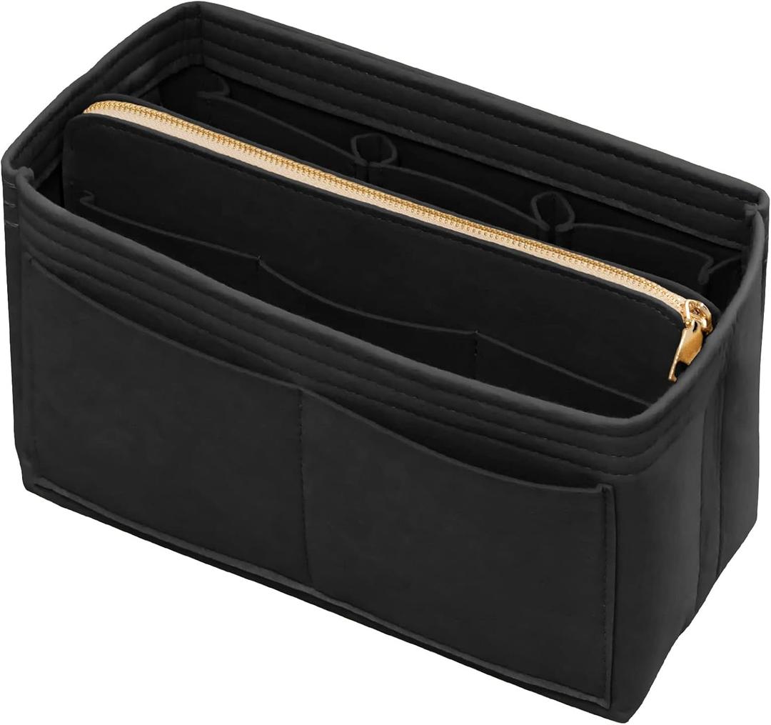 DailyPlus Purse Organizer Insert with Zipper & Key Chain Felt Bag Organizer for Tote Purse Handbag, Black, XLarge