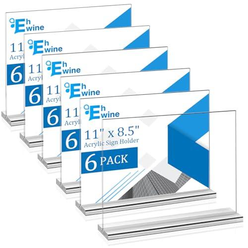 EHWINE 3 Pack Acrylic Sign Holder 8.5 x 11 Horizontal, Double-Sided Stand up Table Top Sign Holders, Clear Acrylic Picture Frame Menu Flyer Paper Holder Display Stand for Office Business Store Wedding Party