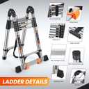Telescoping Ladder 16.5 FT A Frame, Extension Multi-Purpose with Balance Bar Heavy Duty 330 lbs Max Capacity for Home and Outdoor Work, Silver