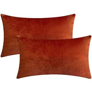 Rythome Set of 2 Comfortable Rectangular Velvet Throw Pillow Cases, Decorative Lumbar Cushion Covers for Sofa Couch and Bed - 12"x20", Rust Rythome Set of 2 Comfortable Rectangular Velvet Throw Pillow Cases, Decorative Lumbar Cushion Covers for Sofa Couch and Bed - 12"x20", Rust