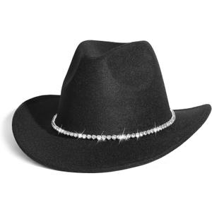 Gossifan Western Cowboy Hat for Men Women Fashion Fedora Hat with Bling Diamond Buckle Belt (Medium)