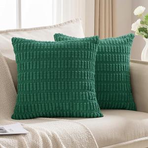 JELLYMONI 2 PCS Beige Decorative Throw Pillow Covers 18x18 Inch, Corduroy Striped Boho Pillows Cover for Living Room Bed Sofa Couch, Spring Farmhouse Boho Home Decor