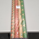 LaRibbons Kraft Christmas Wrapping Paper Set, 30 Inch X 10 Feet (4 Rolls: 100 Sq. Ft. Ttl) Snowflake, Green Tree, Deer Antlers and Gift Box Shapes Design for Xmas, Party, Holiday, Celebration