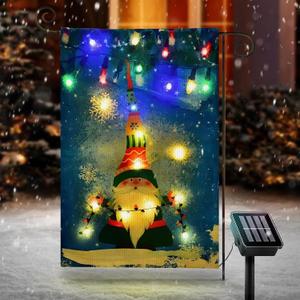 KatchOn, Solar Lighted Christmas Garden Flag - 12x18 Inch Double Sided, 8 Mode | Gnome Christmas Flag, Christmas Yard Flag for Outdoor Christmas Decorations | Gnome Lighted Flag, Christmas House Flags (Multicolor Cap Santa)