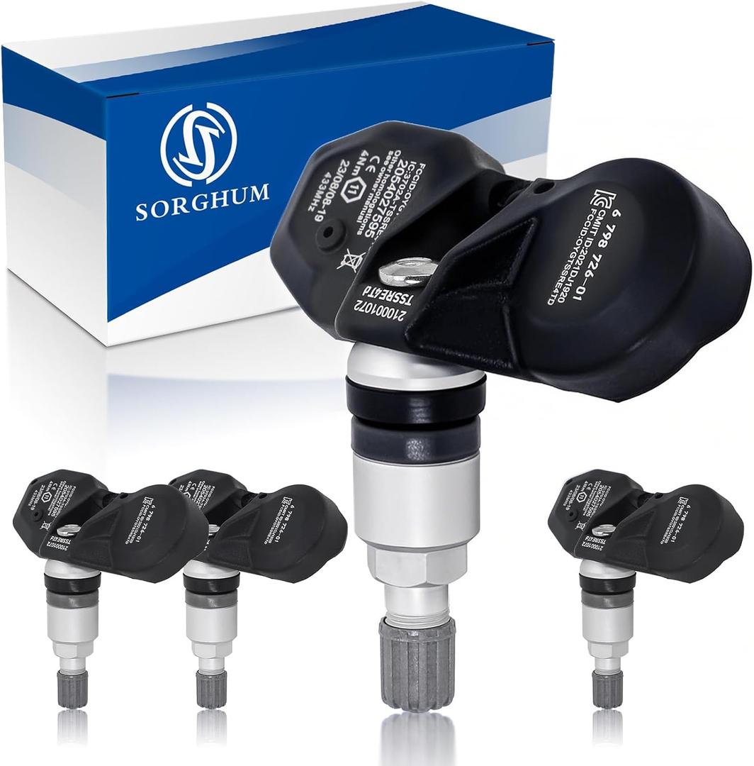 Sorghum Tire Pressure Monitoring System - Pre-programmed TPMS Sensors 433MHz Compatible with 2002-2011 BMW 328i 335i 525i 530i X3 X5 X6 M3 M5 Mini Rolls-Royce Replace# 36236798726 36236781847 Set of 4