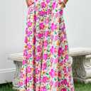 PRETTYGARDEN Women's 2025 Summer Flowy Wide Leg Palazzo Pants Dressy Casual Elastic High Waisted Pockets Boho Beach Trousers (Floral White Purple,Small) 