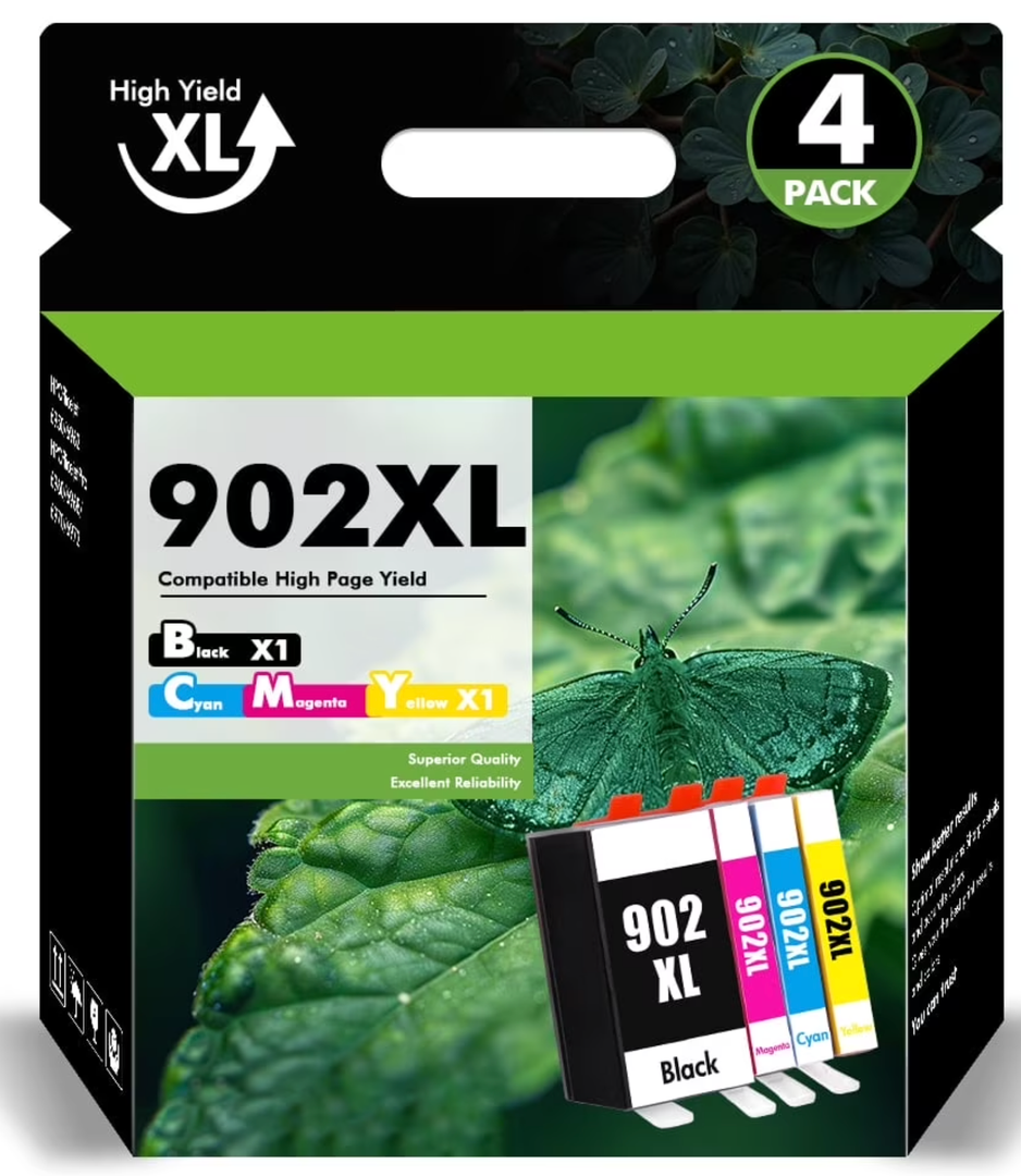 902XL Ink Cartridge Combo Pack for HP 6958 6970 Printer Compatible for HP 902 HP902 XL HP902XL to OfficeJet 6978 6968 6960 6975 6956 6961 6963 6964 6962 6950 6954 6951 Black Cyan Magenta Yellow