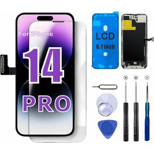 ZTR for iPhone 14 Pro Screen Replacement, 6.1-inch LCD COF Display and Touch Digitizer Full Assembly with Repair Tool Kits Waterproof Tape, Screen Protector (for Model A2890/A2650/A2889/A2892)