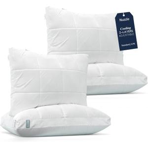 Nuzzle Cooling Adjustable Pillow for Side Sleepers, Luxury Standard Size Set of 4 Bed Pillow Hotel Collection - Best Adjust Height Soft Firm Pillow for Back, Stomach or Side Sleepers - Home Gifts (White)