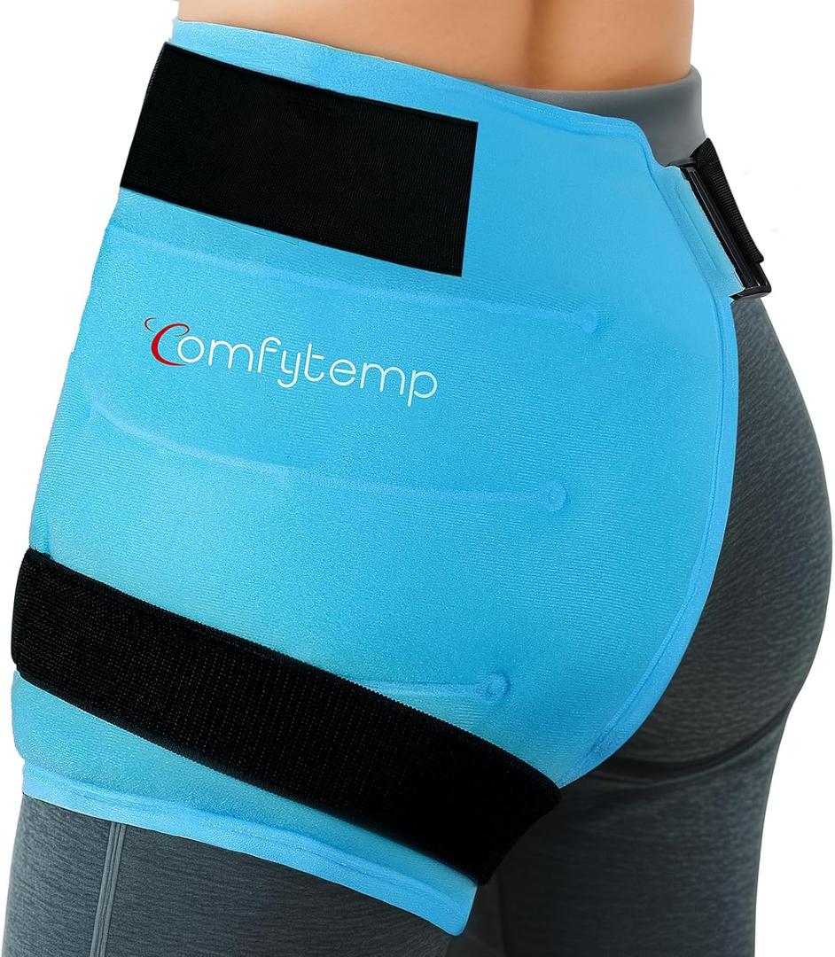 Comfytemp Hip Ice Pack Wrap for Sciatica, Hip Replacement Kit, Reusable Gel Ice Pack for Injuries, Pain Relief, Cold Compress Surgery Recovery Items Physical Therapy for Men Women (S/M) (Blue)
