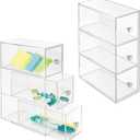 mDesign Plastic Stackable Desktop Organizer Tower Storage Station with 3 Drawers for Home Office - Holds Pens, Sticky Notes, Binder Clips, Notepads, or Gel Pens - Lumiere Collection - 2 Pack - Clear