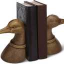 Vintage Brass Color Decorative Distressed Cast Metal Duck Head Bookends, Metal Duck Book Ends for Shelves, 4.25 x 3 x 5.75 Inches, Rustic Vintage Home Office Organizer Set of 2