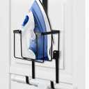 ORLESS Over The Door/Wall Mount Ironing Board Hanger, Laundry Room Iron and Ironing Caddy Board Storage Holder, Black