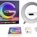Smart Light Sound Machine with Wireless Charger, Music Rhythm Atmosphere Light, Bluetooth Speaker, Clock Alarm, Button and APP Control (White)