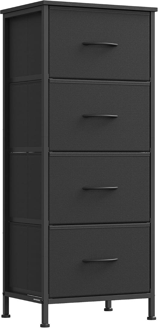 SONGMICS Dresser for Bedroom, Chest of Drawers, Steel, MDF, 4 Non-Woven Fabric Drawers, Storage Organizer Unit, Closet, Entryway, Ink Black and Ebony Black ULGS314B01S, 11.8"D x 15.6"W x 37.5"H