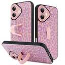 KANGHAR for iPhone 16 Case Purple Leopard Print Pattern Cute Cheetah Wristband Stand Phone Cover for Women Girls Men Shockproof Slim Protective Cover for iPhone 16 6.1 Inch