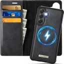 Wallet Case for Samsung Galaxy S25 Plus Compatible with Magsafe, 2-in-1 PU Leather Flip RFID Blocking Card Holder Stand Shockproof Magnetic Detachable Cover for Galaxy S25 Plus Case, Black
