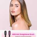 Mini Hair Straightener Brush Travel Size for Women,Dual Voltage Straightening Brush with Ceramic Heated Bristles,Adjustable Temperature&LED Display