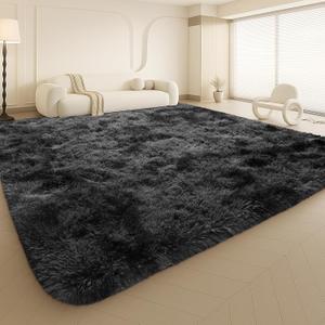 Large 9x12 Area Rug for Living Room, Soft Shag Rugs for Bedroom, Non-Slip Ultra Fluffy Rug,Modern Plush Carpet for Girls Boys Kids Room Dorm,Fuzzy Rug for Home Decor Aesthetic,Dark Grey (Black & Gray Tie-dye)