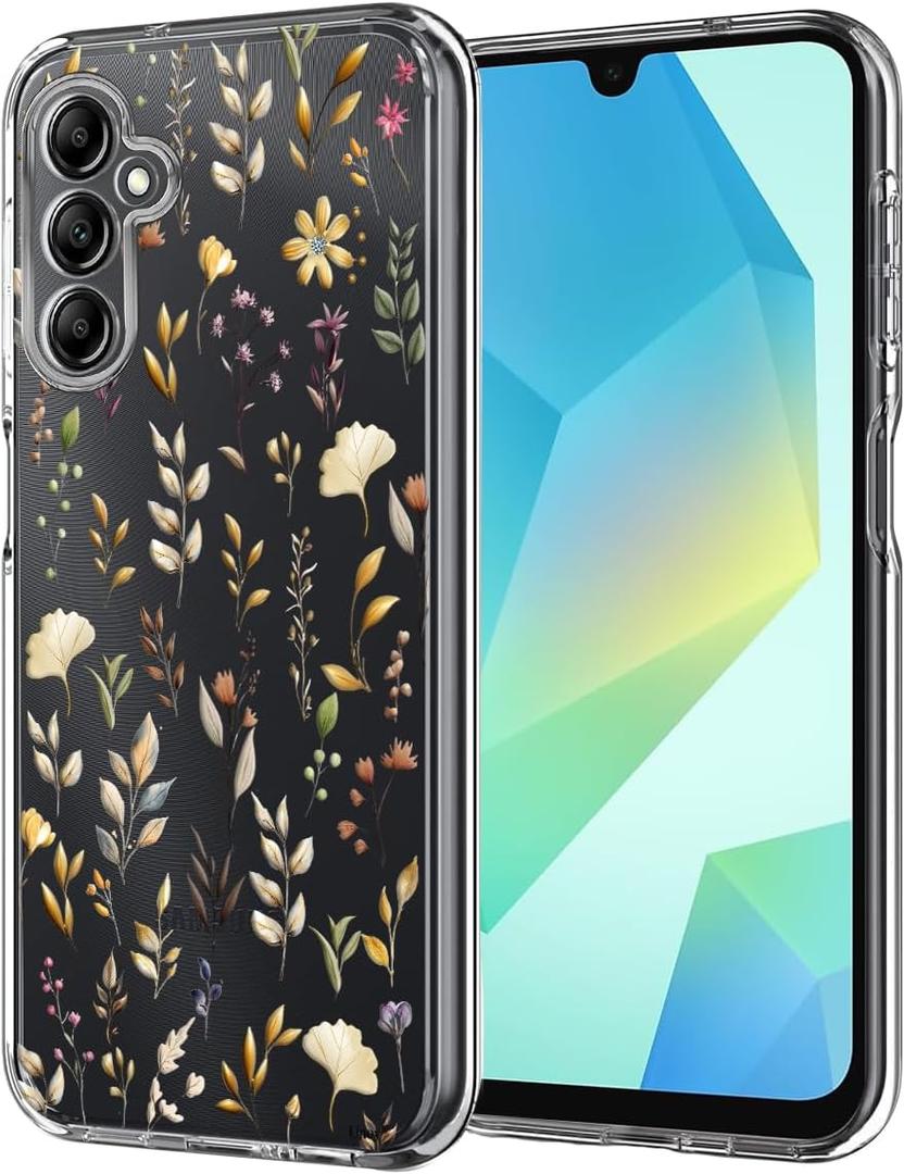 Unov Case Compatible with Galaxy A16 5G / 4G Flower Girly Floral Golden Embossed Pattern Design Slim Protective Soft TPU Bumper Back Cover